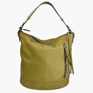 THE TREND Italy Leather Slouchy Hobo Shoulder Bag - Olive Green
